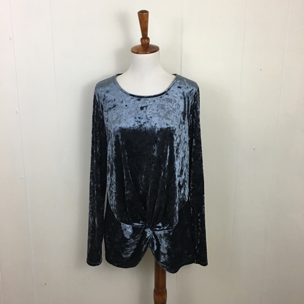 Pleione Crushed Velvet‎ Knot Tie Front Top
